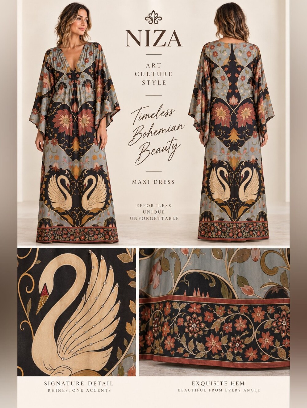 Niza Swan Kaftan Dress